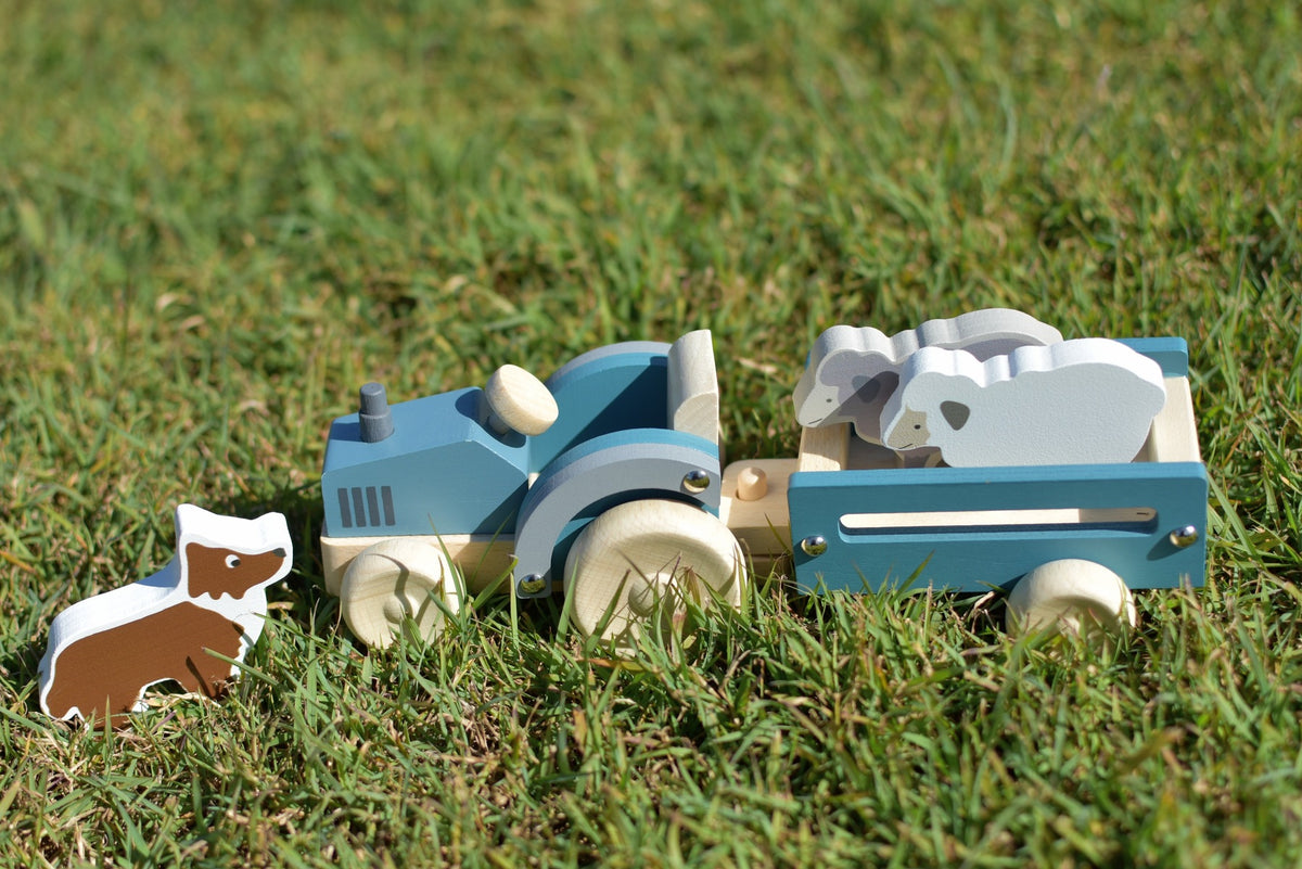 Tractor with Sheep Dog- Blue