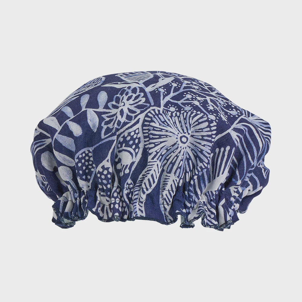 LINEN SHOWER CAP - NAVY NATIVES