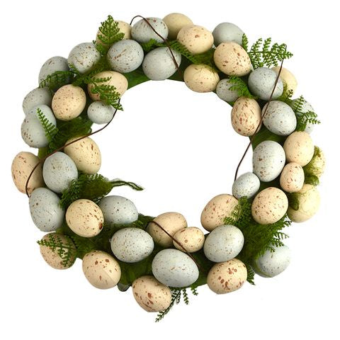 39cm Foam Egg Wreath W/Twigs/Fren-Blu/Wh