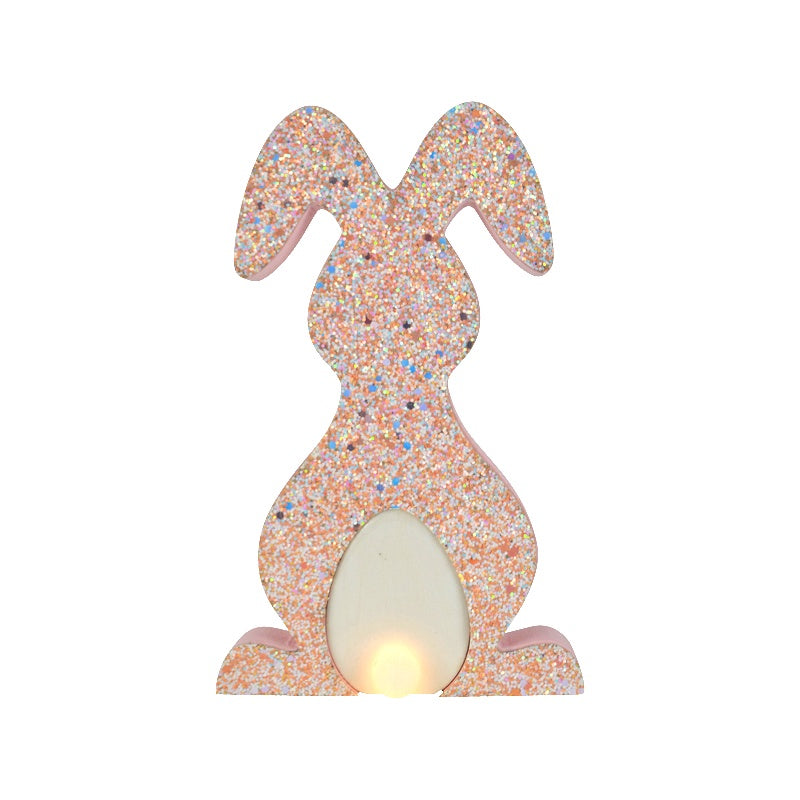 Wooden Bunny Led Tail Pink/Nat