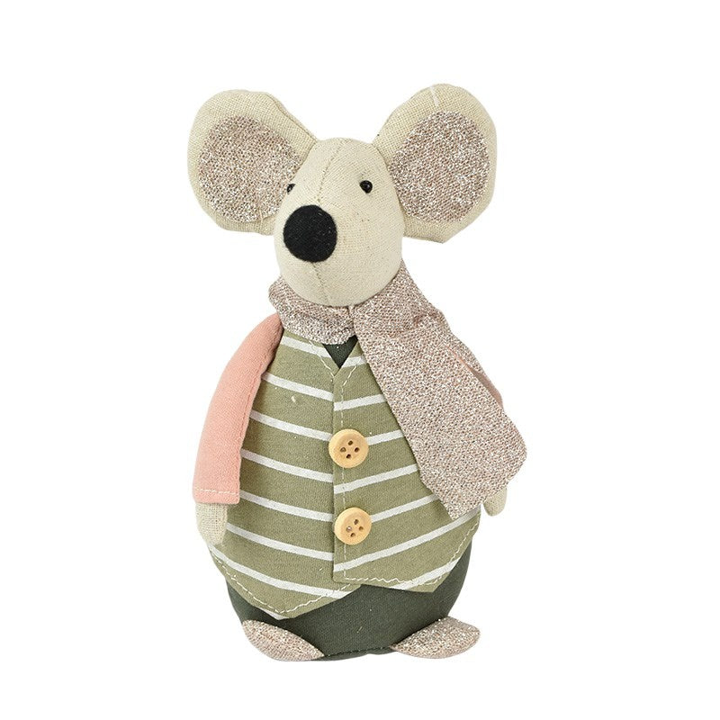 18cm Fabric Standing Mouse Pink/Green